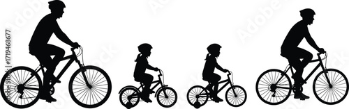 Black silhouette illustration of family cycling with adults and children on bikes, symbolizing growth, learning, and outdoor activity together.