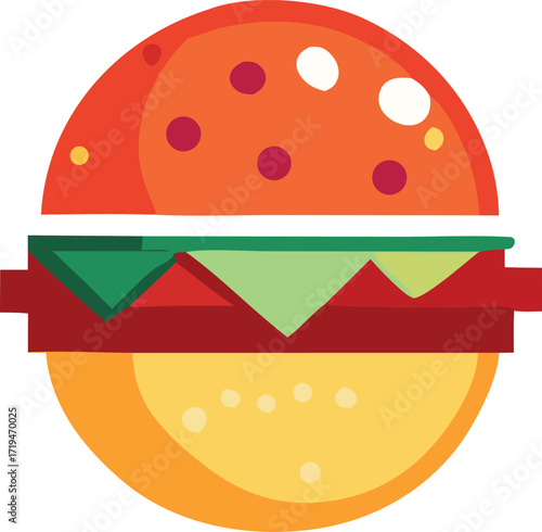 Bright flat icon of a delicious hamburger ready to eat for your fast food restaurant or menu design