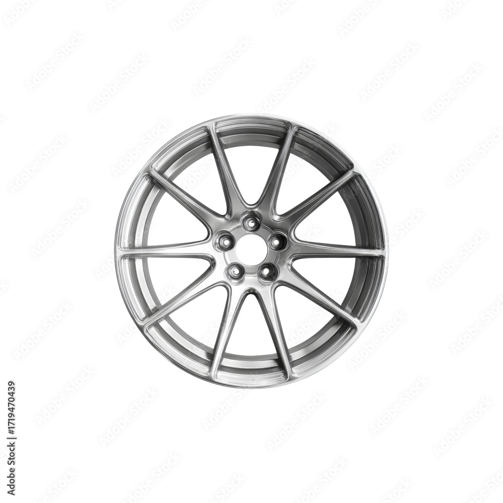 Obraz premium Sleek Silver Alloy Car Wheel Rim - Automotive Part Close-up
