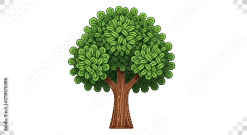 Illustration of a Tree with Lush Green Leaves and a Textured Trunk