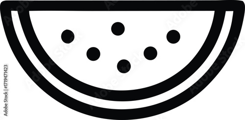 Stylized black and white watermelon slice icon simple summer fruit design freshness symbol isolated graphic element