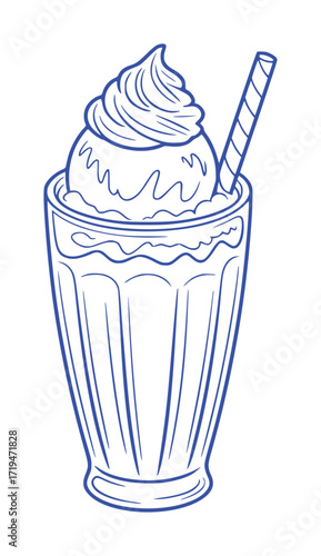Wallpaper Mural Blue Line Art of a Delicious Ice Cream Sundae with a Straw Torontodigital.ca