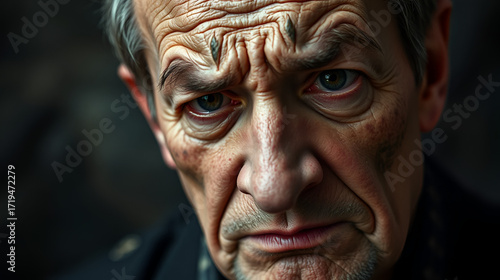 distorted face of sad and grieved very upset person, dissatisfied with his hard fate