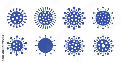 Collection of Blue Coronavirus Icons on White Background