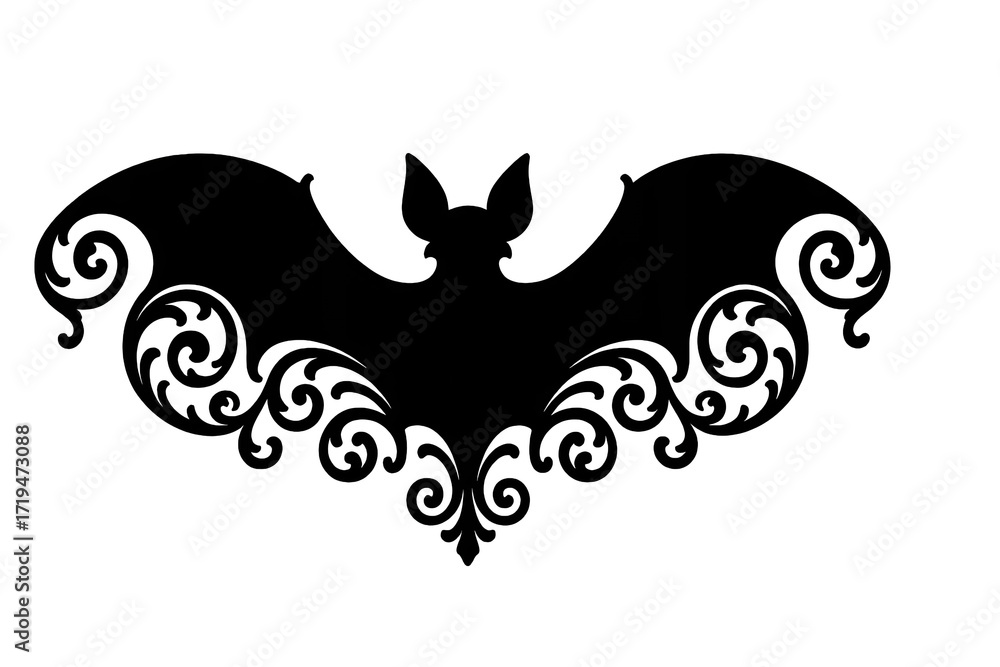 Fototapeta premium Halloween bat silhouette with gothic design elements, isolated on transparent background