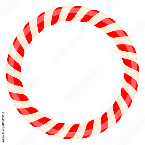 Circle candy frame. Christmas sweet decoration. Striped round candy shape. Vector illustration isolated on white.