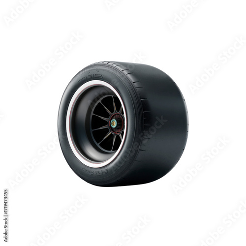 Sleek Black Formula-Style Race Car Tire with Red Rim Detail - 3D Render