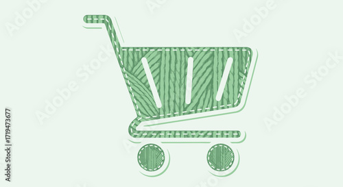 Whimsical Shopping Cart Icon with Mint Green Doodle Pattern for Online Retail