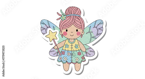 Cute little fairy with colorful wings and a magic wand, a whimsical character for children's stories and fantasy art