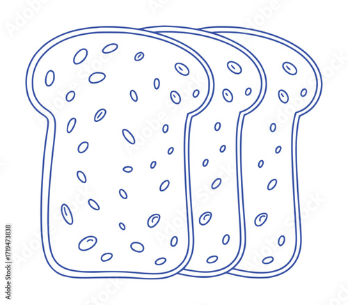 Simple Blue Line Art of Three Slices of Bread
