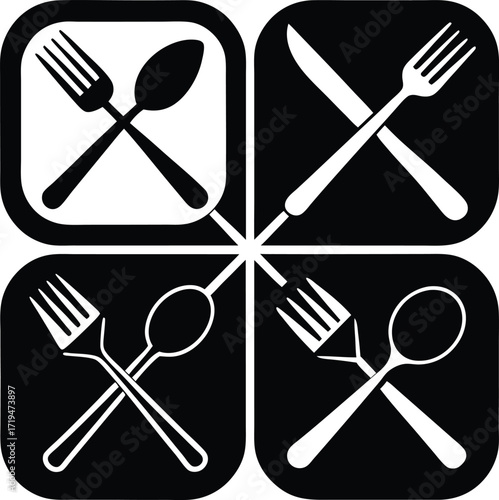 Iconography of culinary utensils fork spoon knife set dining restaurant kitchen food service symbols graphic element