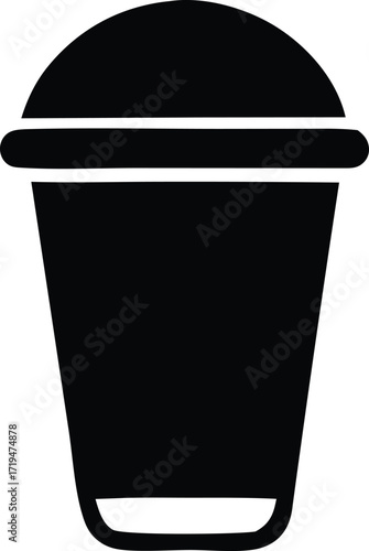 Simple silhouette icon of a tall cup with lid for beverages and refreshments minimalist design