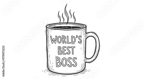 World’s best boss coffee mug sketch illustration