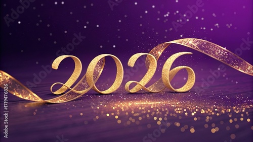 Golden ribbon elegantly swirling to celebrate the arrival of a new year filled with hope and joy in 2026