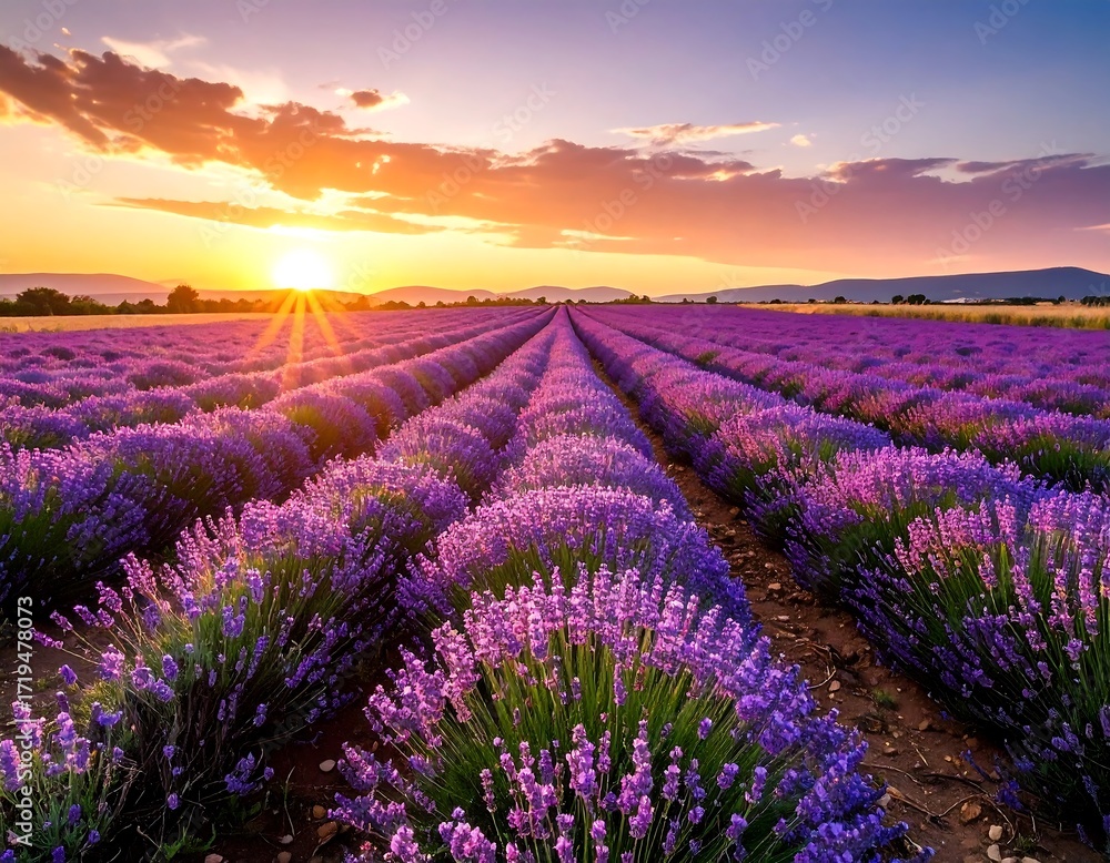 Fototapeta premium Lush lavender field at sunrise