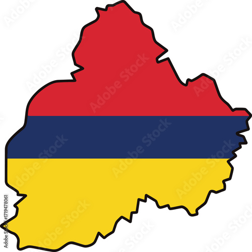 Armenia map with flag colors: red, blue, and yellow stripes.