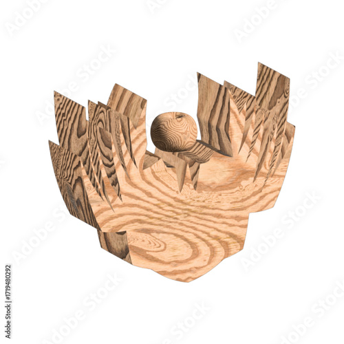 Sacred Math Surface – 3D Wood-Textured Geometry with Central Sphere of Devotional Resonance