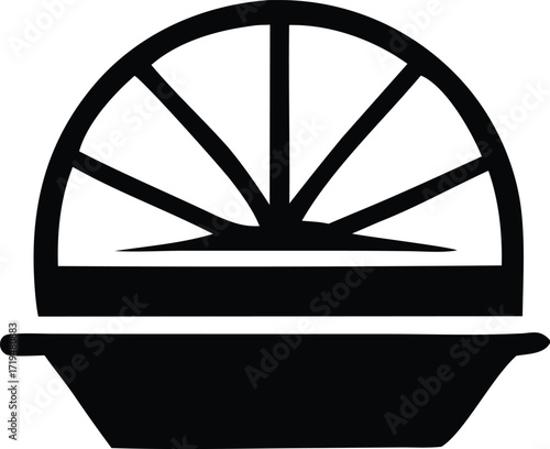 Abstract symbol of a rising sun over a bowl or basin geometric design iconic representation of hope and new beginnings artistic emblem