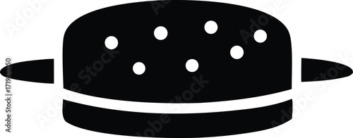 Stylized black and white icon representing a classic burger with sesame seeds and distinct layers for a minimalist food graphic