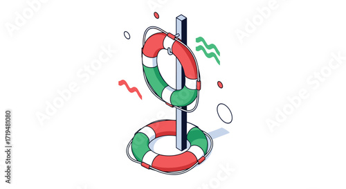 Two life preservers on a pole with decorative elements suggesting a summer theme.