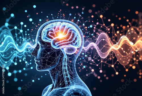 Wallpaper Mural Abstract human brain with glowing lights background. Torontodigital.ca