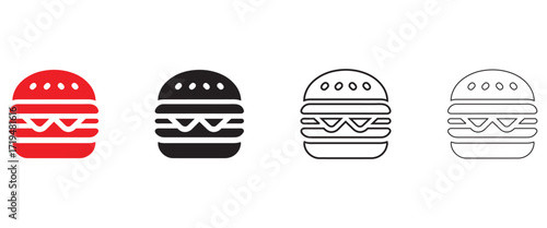 Burger vector icon set, cheese burger Symbol vector, silhouette and line art