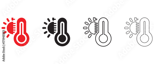 thermometer vector icon set, weather apps thermometer sign temperature reading vector, silhouette and line art