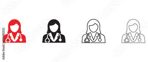 women doctor vector icon, female doctor medical person vector, silhouette and line art