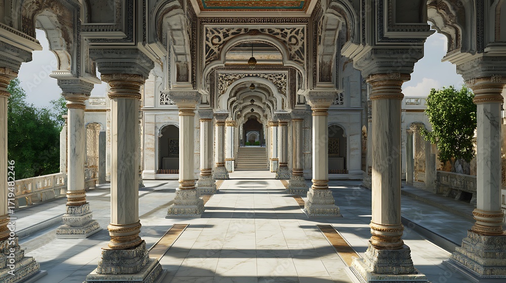 Fototapeta premium Ornate indian palace architecture with arches and columns