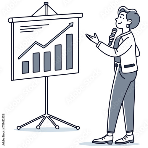 Modern flat bar chart presentation icon for data visualization and analytics