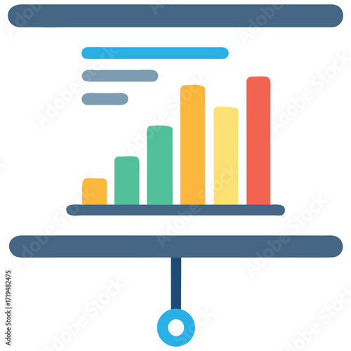 Modern flat bar chart presentation icon with vibrant color options for business and data visualization