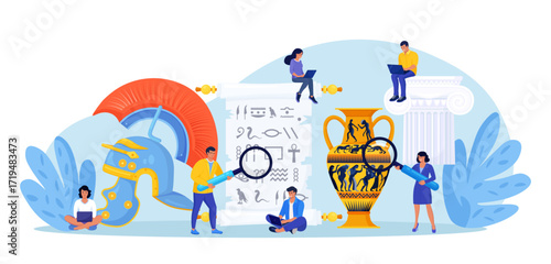 History school subject. Archeology. Students learning world history, greek and roman culture. People research ancient writing,piece of art, architecture. Studying of past. Science and education