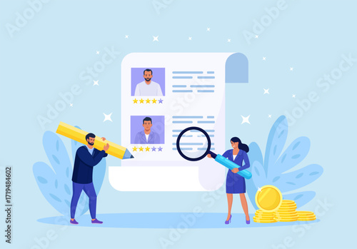 People Choosing New Employee for Job. Hr Managers Searching Candidate. Recruitment, Hiring Process. Businessman Selects Best Resume. Human Resource Management