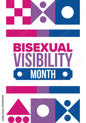 Bisexual Visibility Month. Celebrate Bisexuality Day. Bisexual Pride and Bi Visibility Day. Bisexual flag. Coming out. Celebrated annual in September. Festival and parade. Poster. Vector illustration
