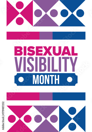 Bisexual Visibility Month. Celebrate Bisexuality Day. Bisexual Pride and Bi Visibility Day. Bisexual flag. Coming out. Celebrated annual in September. Festival and parade. Poster. Vector illustration