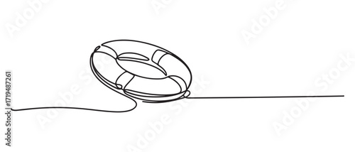 Continuous one line drawing of Thrown life buoy saving drowning. one line Icon drawing with white background