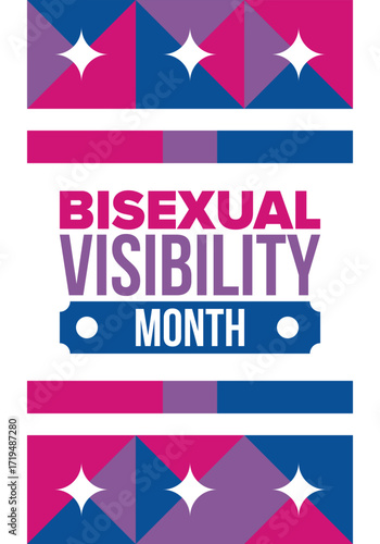Bisexual Visibility Month. Celebrate Bisexuality Day. Bisexual Pride and Bi Visibility Day. Bisexual flag. Coming out. Celebrated annual in September. Festival and parade. Poster. Vector illustration