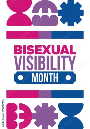 Bisexual Visibility Month. Celebrate Bisexuality Day. Bisexual Pride and Bi Visibility Day. Bisexual flag. Coming out. Celebrated annual in September. Festival and parade. Poster. Vector illustration