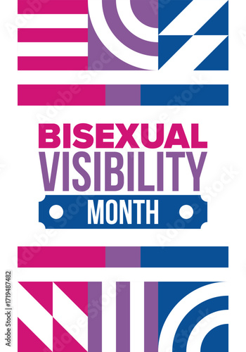 Bisexual Visibility Month. Celebrate Bisexuality Day. Bisexual Pride and Bi Visibility Day. Bisexual flag. Coming out. Celebrated annual in September. Festival and parade. Poster. Vector illustration