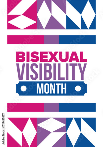Bisexual Visibility Month. Celebrate Bisexuality Day. Bisexual Pride and Bi Visibility Day. Bisexual flag. Coming out. Celebrated annual in September. Festival and parade. Poster. Vector illustration