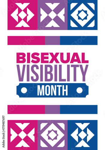Bisexual Visibility Month. Celebrate Bisexuality Day. Bisexual Pride and Bi Visibility Day. Bisexual flag. Coming out. Celebrated annual in September. Festival and parade. Poster. Vector illustration