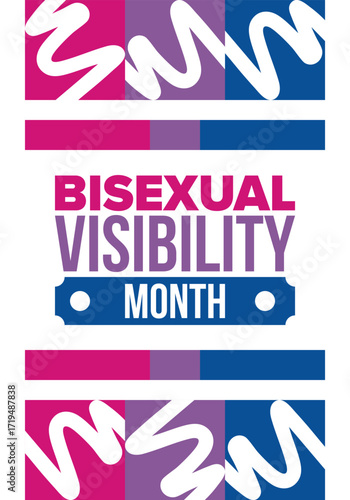 Bisexual Visibility Month. Celebrate Bisexuality Day. Bisexual Pride and Bi Visibility Day. Bisexual flag. Coming out. Celebrated annual in September. Festival and parade. Poster. Vector illustration