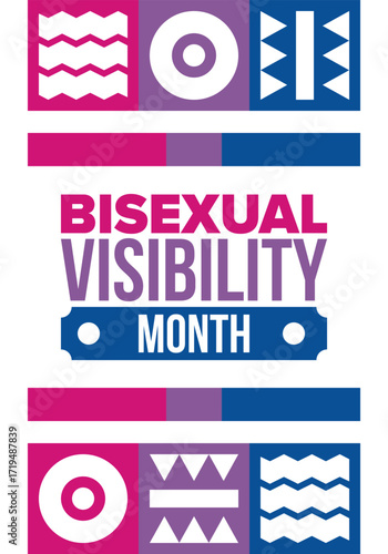 Bisexual Visibility Month. Celebrate Bisexuality Day. Bisexual Pride and Bi Visibility Day. Bisexual flag. Coming out. Celebrated annual in September. Festival and parade. Poster. Vector illustration