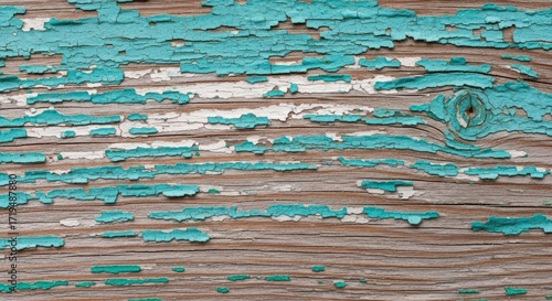 Peeling Turquoise Paint on Weathered Wooden Surface.