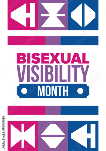 Bisexual Visibility Month. Celebrate Bisexuality Day. Bisexual Pride and Bi Visibility Day. Bisexual flag. Coming out. Celebrated annual in September. Festival and parade. Poster. Vector illustration