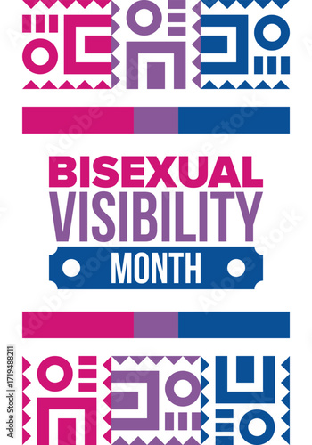 Bisexual Visibility Month. Celebrate Bisexuality Day. Bisexual Pride and Bi Visibility Day. Bisexual flag. Coming out. Celebrated annual in September. Festival and parade. Poster. Vector illustration