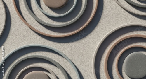 Abstract 3D Rings on Textured Surface Background.