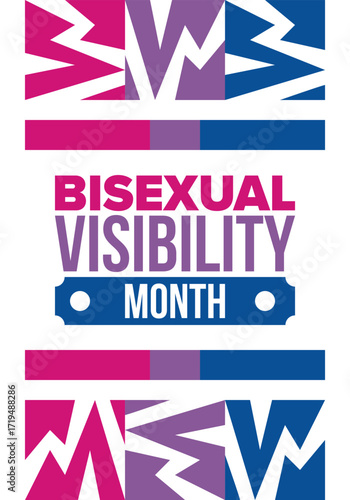 Bisexual Visibility Month. Celebrate Bisexuality Day. Bisexual Pride and Bi Visibility Day. Bisexual flag. Coming out. Celebrated annual in September. Festival and parade. Poster. Vector illustration
