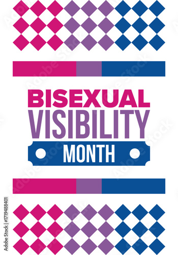 Bisexual Visibility Month. Celebrate Bisexuality Day. Bisexual Pride and Bi Visibility Day. Bisexual flag. Coming out. Celebrated annual in September. Festival and parade. Poster. Vector illustration
