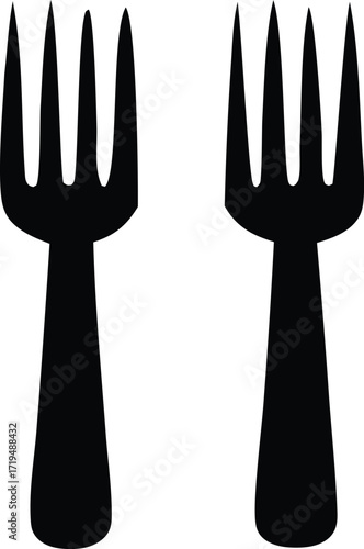 Two silhouette forks ready for a meal dining utensils culinary tools kitchenware food service restaurant preparation kitchen